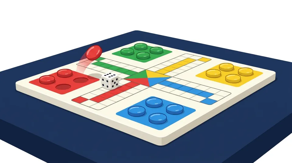Classic Ludo - Roll a six to leave the yard - illustrated Ludo board scene