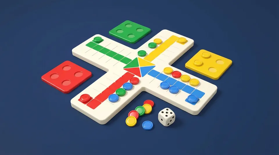 Classic Ludo - Race clockwise around the track - illustrated Ludo board scene
