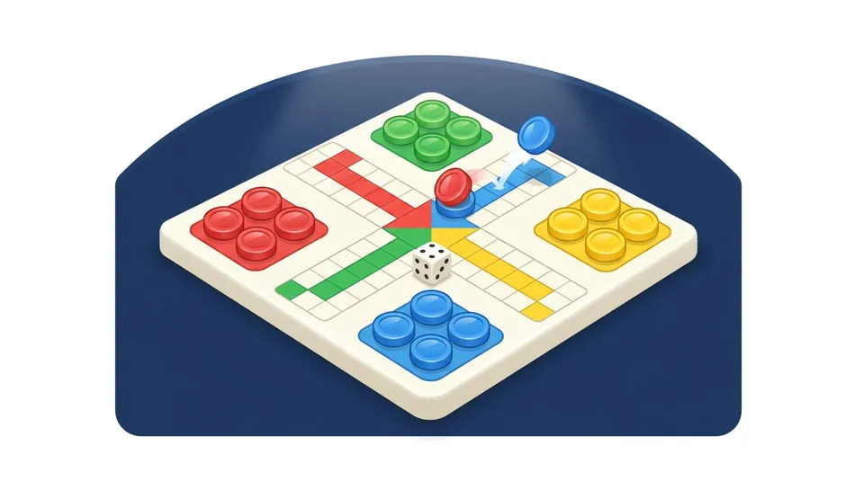 Classic Ludo - Capture opponents by landing on them - illustrated Ludo board scene
