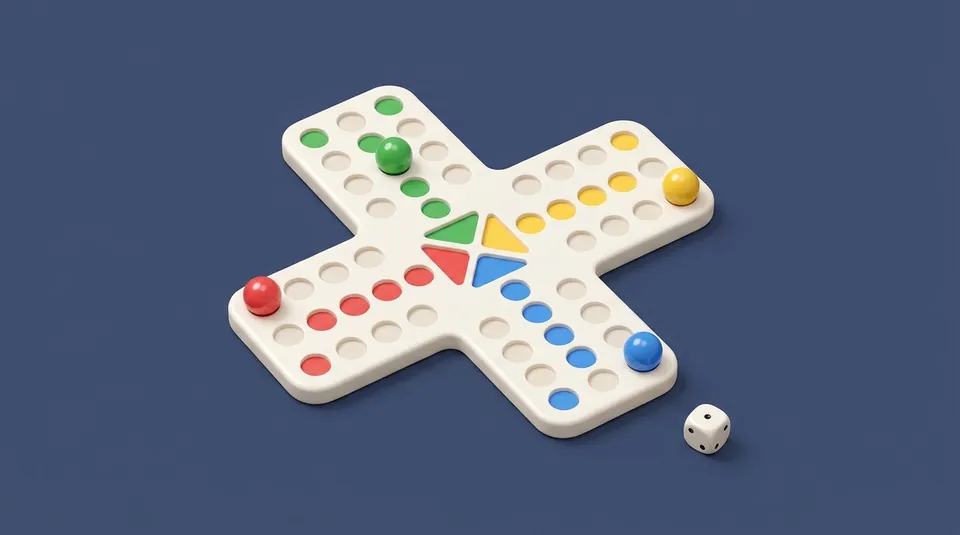 Classic Ludo - Bring all four tokens home - illustrated Ludo board scene