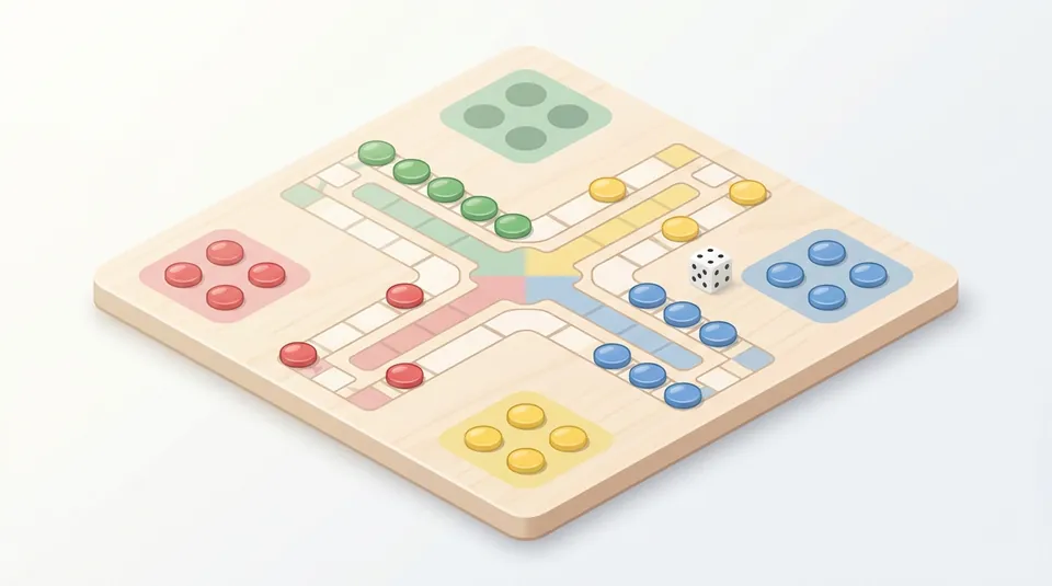 Fia - Race clockwise round the cross - illustrated Ludo board scene