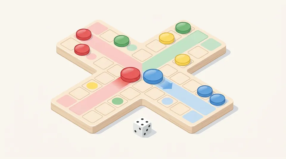 Fia - Stay moving, because nowhere is safe - illustrated Ludo board scene