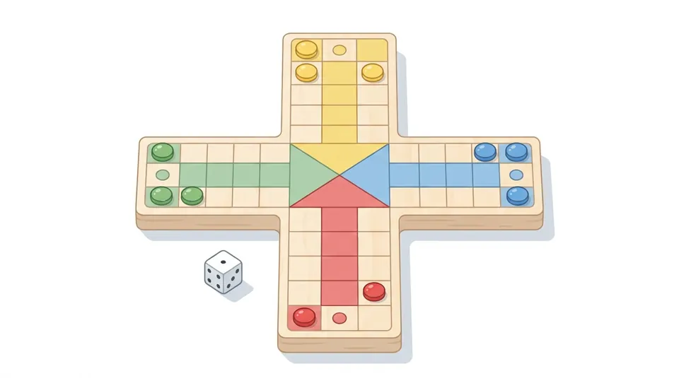 Fia - Finish with exact rolls - illustrated Ludo board scene