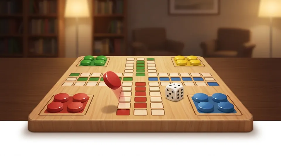 Mensch ärgere Dich nicht - Find a six to leave the yard - illustrated Ludo board scene