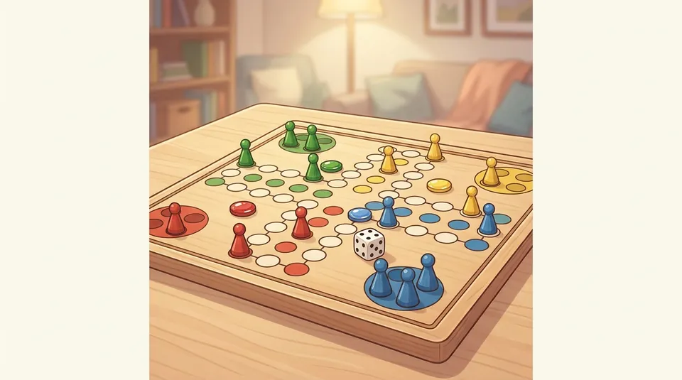 Mensch ärgere Dich nicht - Obey the entry and start-field rules - illustrated Ludo board scene
