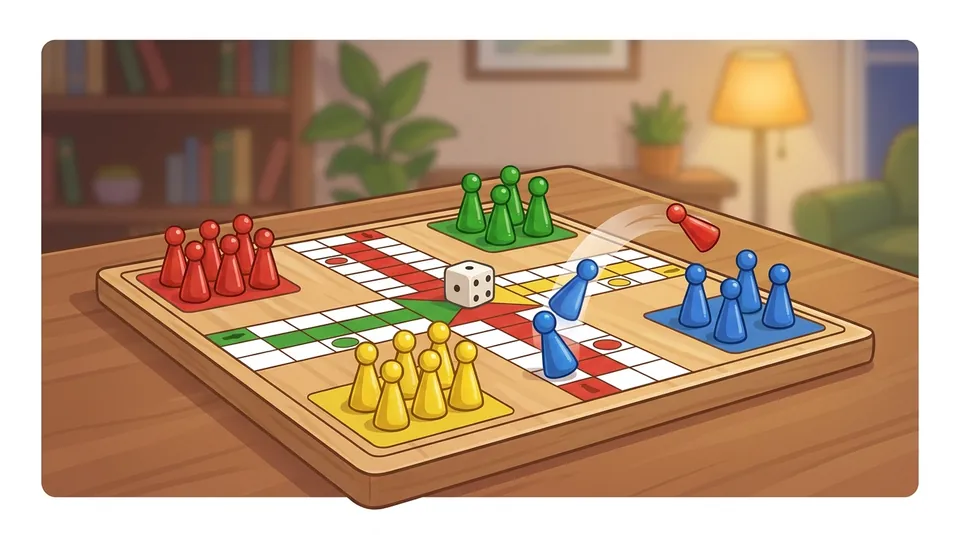 Mensch ärgere Dich nicht - Capture anywhere on the track - illustrated Ludo board scene