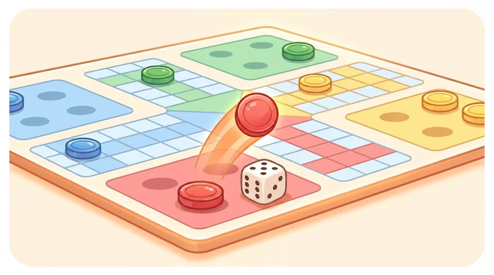 Quick Ludo - Start with a token on the track - illustrated Ludo board scene