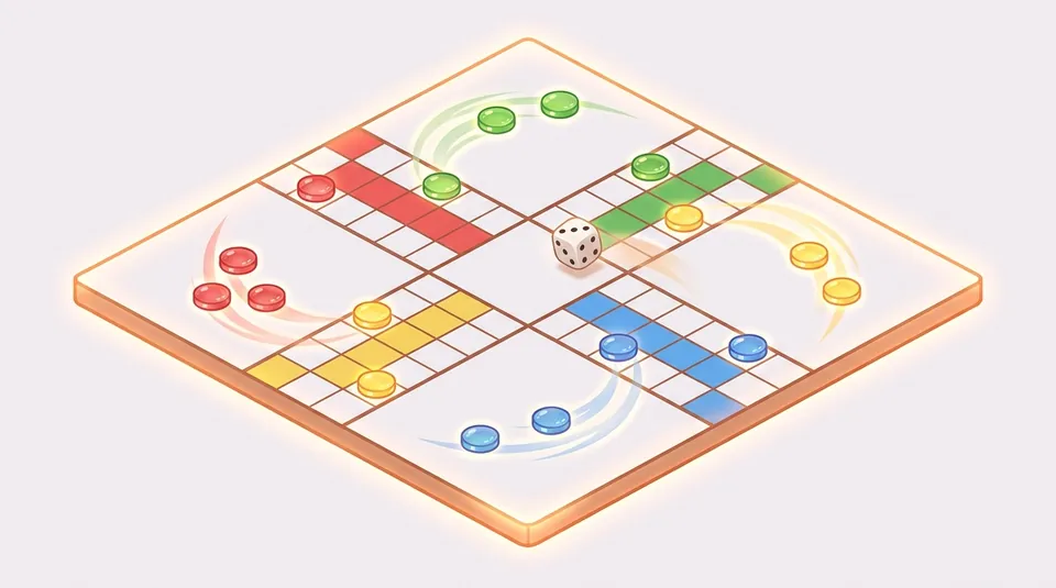 Quick Ludo - Leave the yard on any roll - illustrated Ludo board scene
