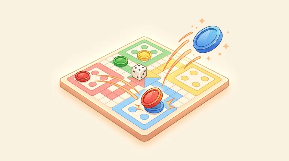 Quick Ludo - Race clockwise and capture - illustrated Ludo board scene