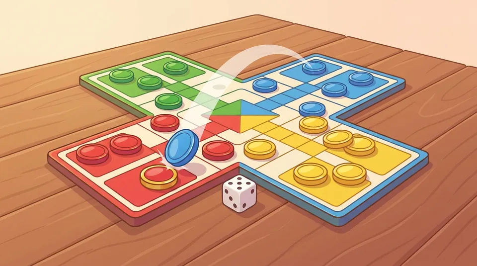 Team Ludo - Share squares with your partner - illustrated Ludo board scene