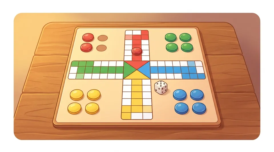 Team Ludo - Bring all eight tokens home - illustrated Ludo board scene