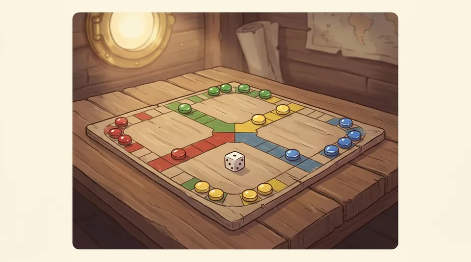Uckers - Roll a six to reach your doorstep - illustrated Ludo board scene