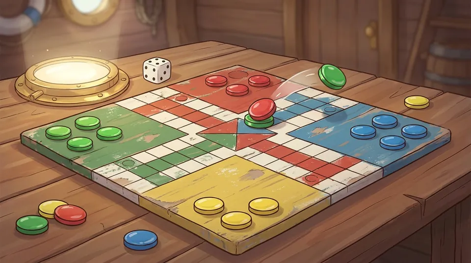 Uckers - Build barriers to own the track - illustrated Ludo board scene
