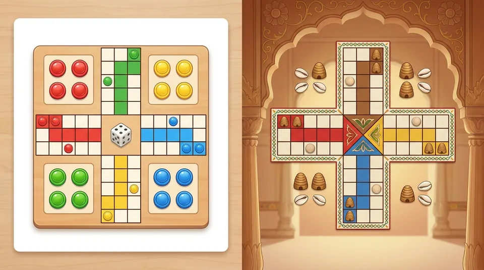 Pachisi rules - illustrated Ludo board overview